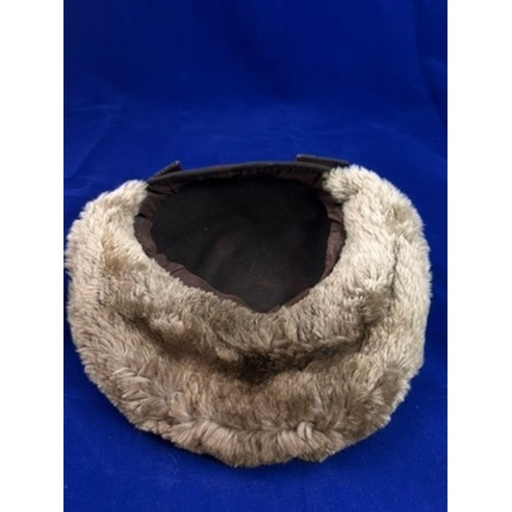 Vintage 1940s Brown Felt Hat Fur Trim Tilt Cap Women's Winter Hat - Picture 7 of 10